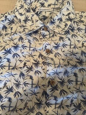 NWT Caribbean White and Navy Tropical-Print Relaxed Button-Up Shirt 2x Big